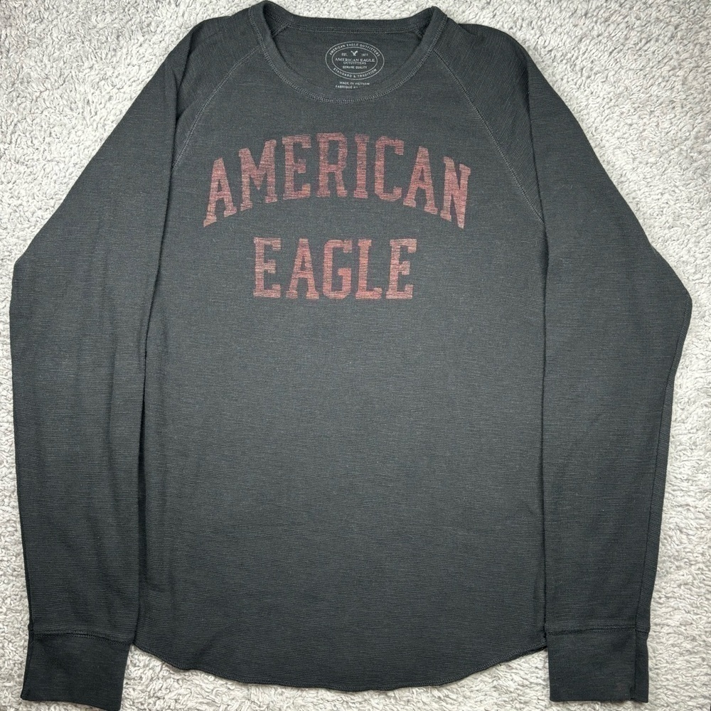 American Eagle Shirt Mens Large Long Sleeve Thermal Long John Athletic Preppy